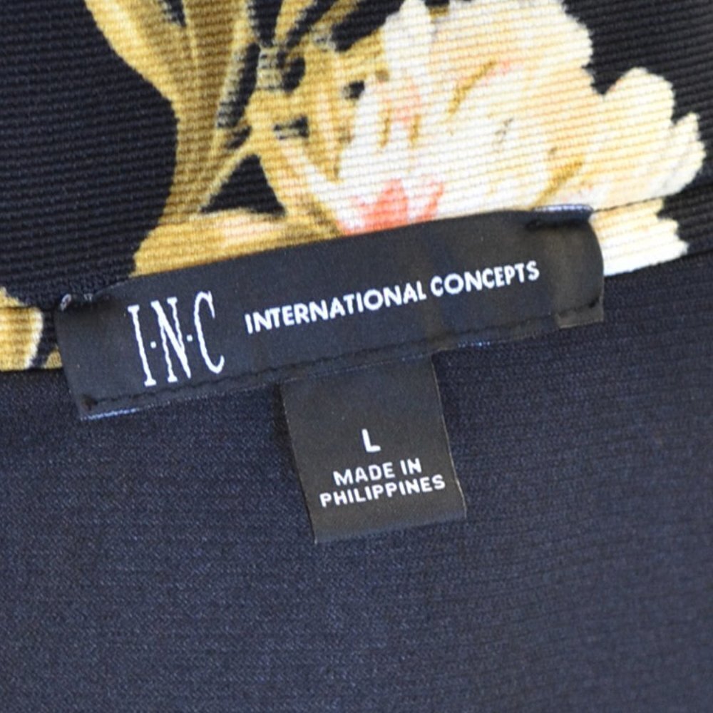 INC Women Zip-Front Mini Skirt Yellow Peach White Floral Pattern on Black Size L - Picture 9 of 9